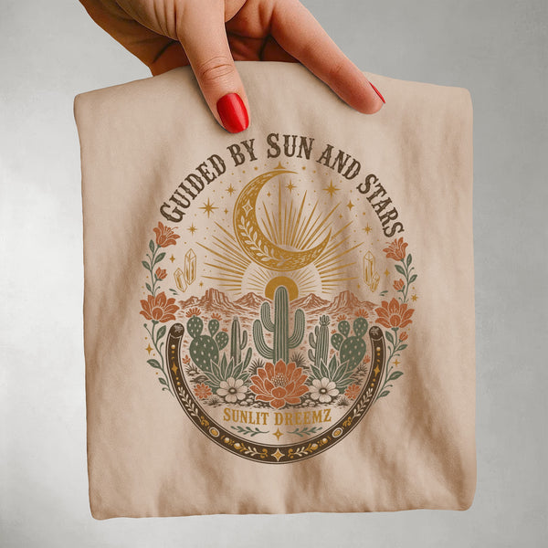 Guided by Sun and Stars Tee — Desert Cactus Celestial Western Shirt