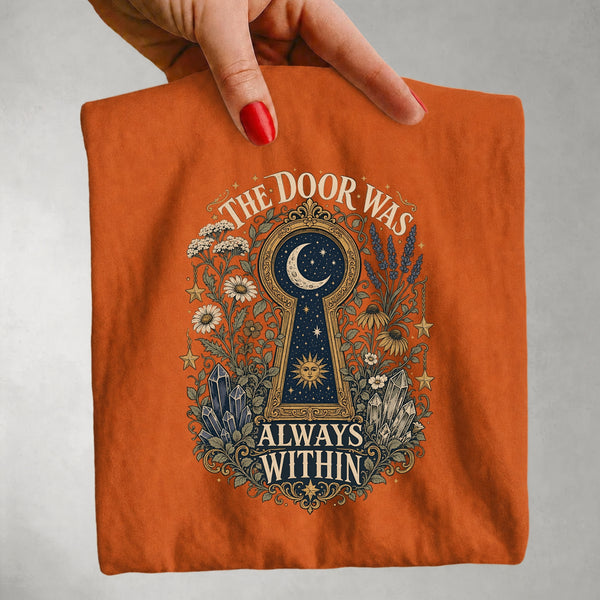 The Door Was Always Within - Moon Keyhole Crystal Floral T-Shirt