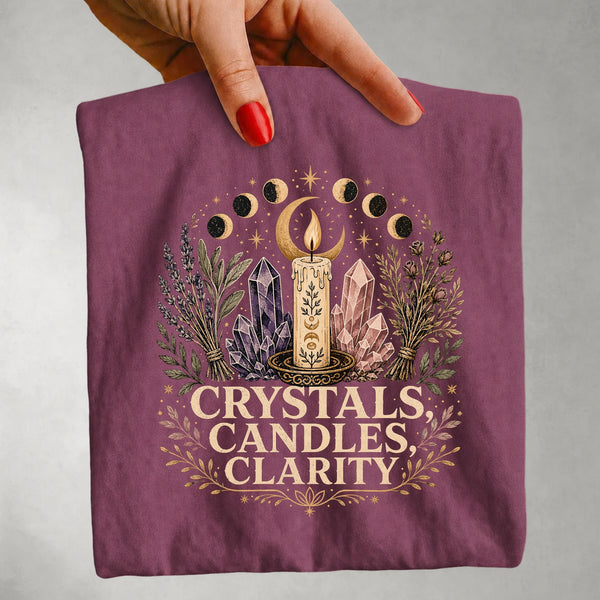 Crystals, Candles, Clarity - Moon Phase Crystal T-Shirt