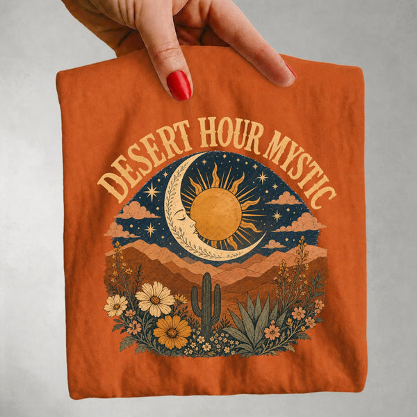 Desert Hour Mystic - Desert Sun & Moon Botanical T-Shirt