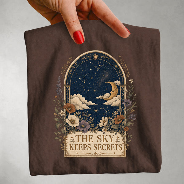 The Sky Keeps Secrets - Moonlit Floral Celestial T-Shirt
