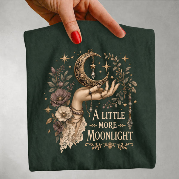 A Little More Moonlight - Crescent Moon Floral Hand T-Shirt