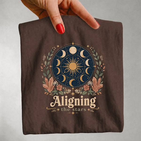 Aligning the Stars - Moon Phase Crystal Botanical T-Shirt