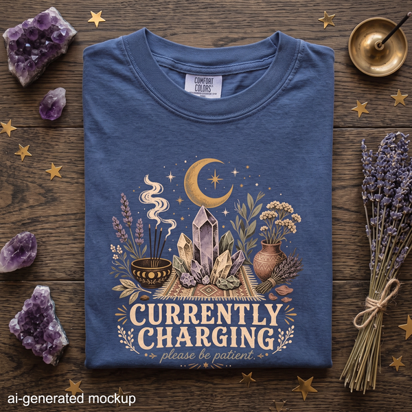 Currently Charging - Crystal Moon & Botanical T-Shirt