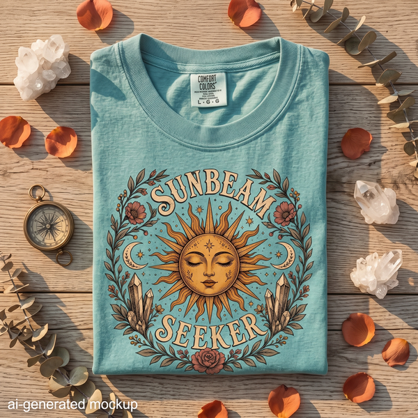 Sunbeam Seeker - Sun Moon Crystal & Floral T-Shirt