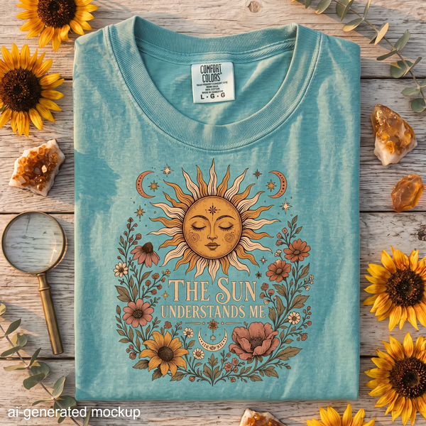 The Sun Understands Me - Sunflower & Celestial Floral T-Shirt