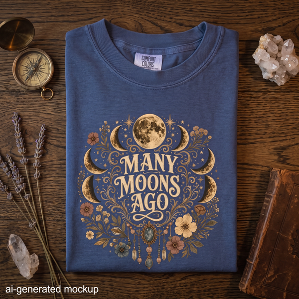 Many Moons Ago - Moon Phase Floral Celestial T-Shirt