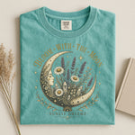 Bloom With The Moon Boho Celestial Tee — Floral Crescent Moon Graphic Shirt
