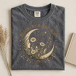 Bloom With The Moon Boho Celestial Tee — Floral Crescent Moon Graphic Shirt