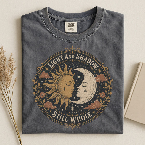 Sun & Moon Spiritual Shirt— Light and Shadow Still Whole Mystical Tee