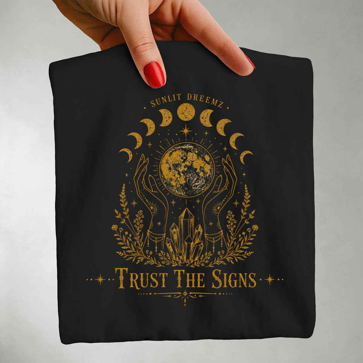 Trust The Signs Moon Phase Tee — Celestial Spiritual Graphic Shirt