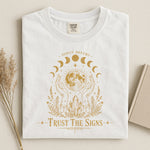 Trust The Signs Moon Phase Tee — Celestial Spiritual Graphic Shirt
