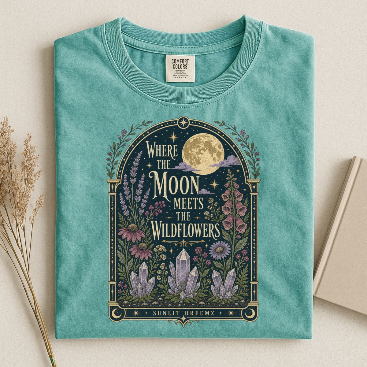 Moonlit Wildflowers Garden Tee — Celestial Botanical Shirt
