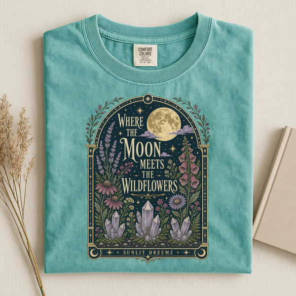 Moonlit Wildflowers Garden Tee — Celestial Botanical Shirt