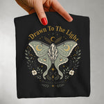 Drawn to the Light Luna Moth Tee — Celestial Botanical Graphic Shirt