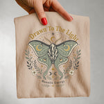 Drawn to the Light Luna Moth Tee — Celestial Botanical Graphic Shirt