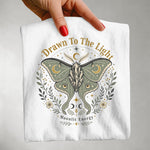 Drawn to the Light Luna Moth Tee — Celestial Botanical Graphic Shirt