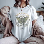 Drawn to the Light Luna Moth Tee — Celestial Botanical Graphic Shirt