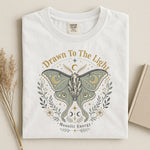 Drawn to the Light Luna Moth Tee — Celestial Botanical Graphic Shirt