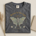 Drawn to the Light Luna Moth Tee — Celestial Botanical Graphic Shirt