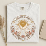 Goddess Energy Celestial Tee — Gentle Heart Moon & Floral Shirt