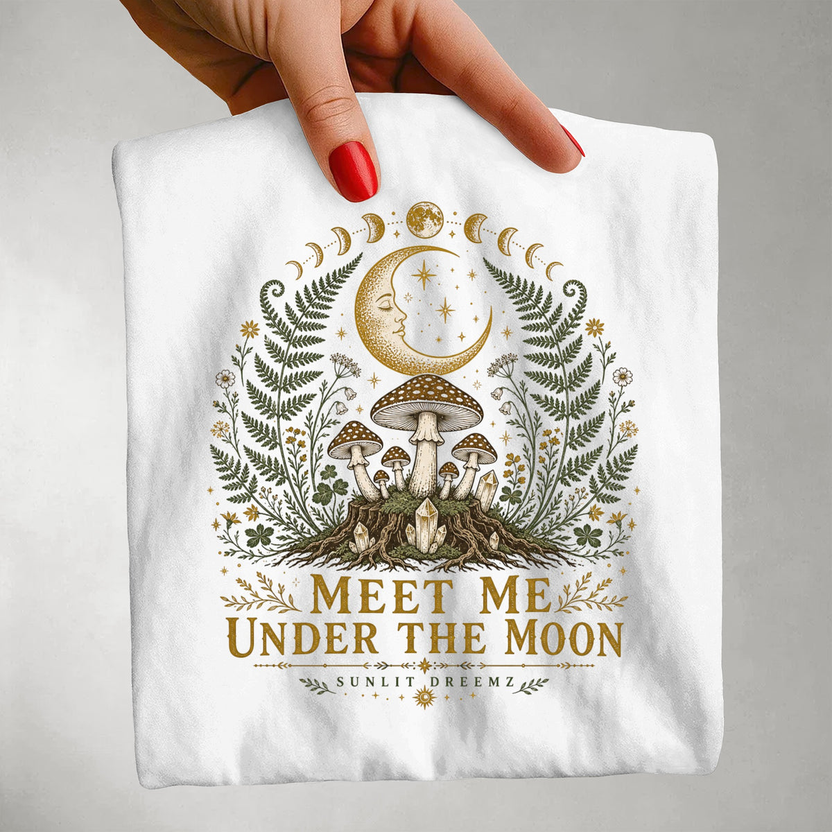 Meet Me Under the Moon Tee — Celestial Mushrooms Botanical Shirt