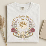 The Universe Whispers Tee — Floral Moon Celestial Shirt