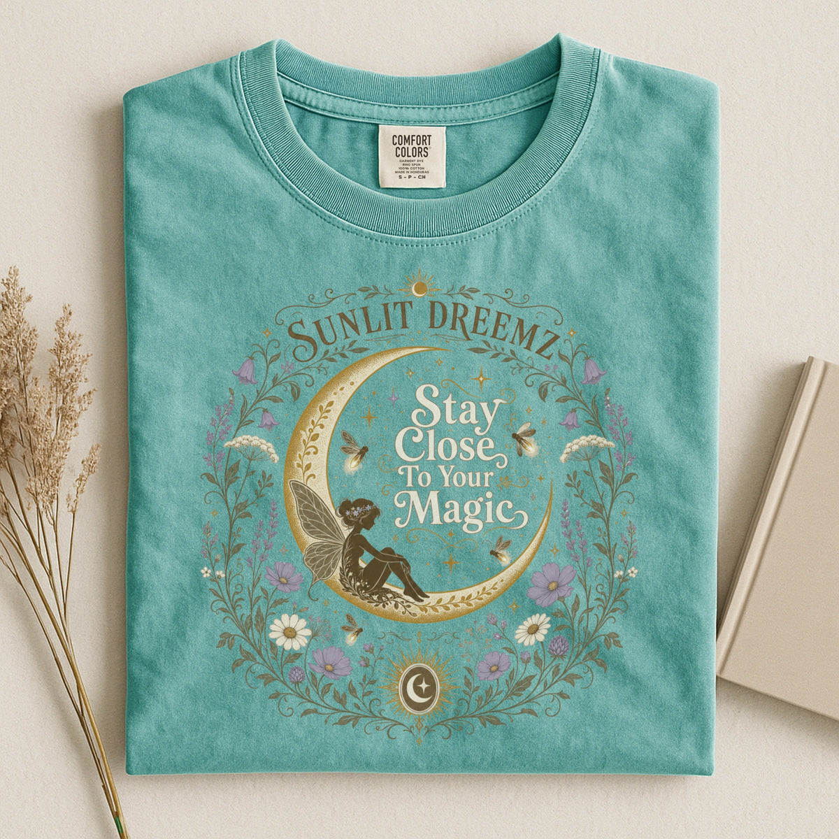 Stay Close to Your Magic Tee — Fairy Moon Celestial Floral Shirt