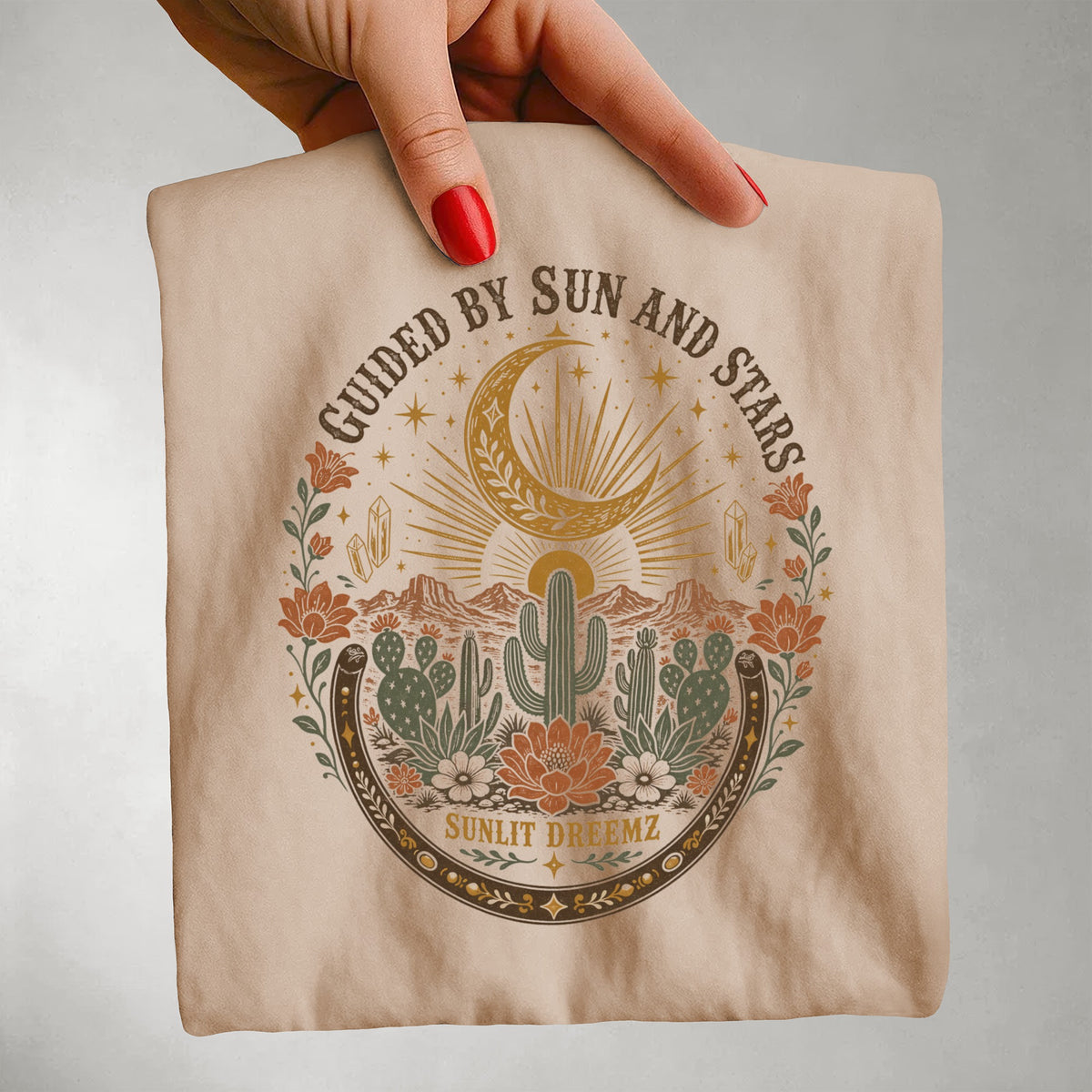 Guided by Sun and Stars Tee — Desert Cactus Celestial Western Shirt