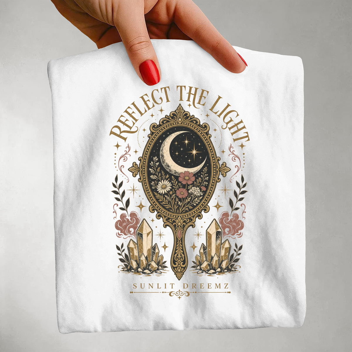 Reflect the Light Tee — Moon Mirror Crystal Celestial Shirt