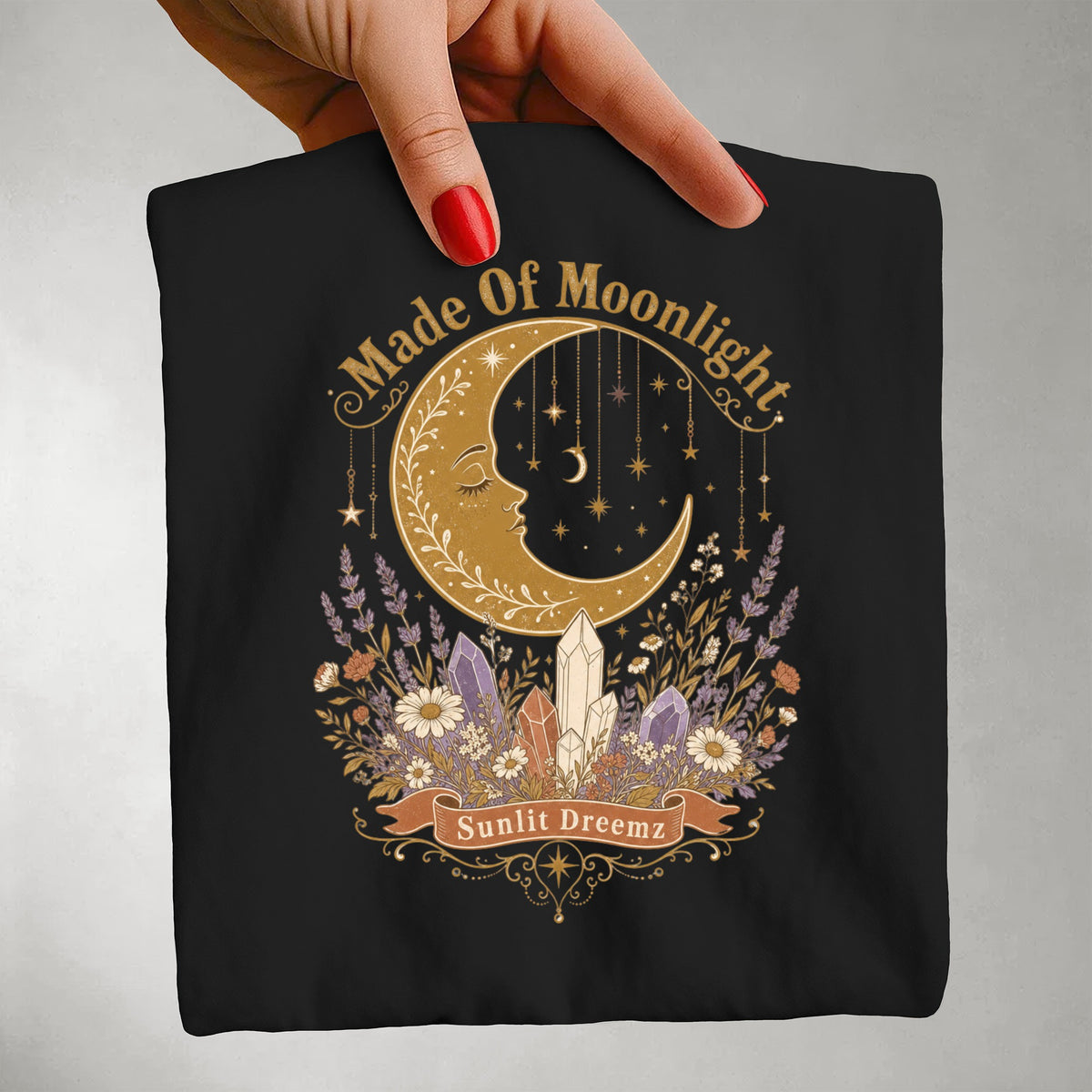 Made of Moonlight Shirt — Crescent Moon Crystal & Wildflower Graphic Tee