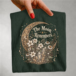 The Moon Remembers - Floral Crescent Moon & Crystal Celestial T-Shirt