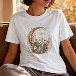 The Moon Remembers - Floral Crescent Moon & Crystal Celestial T-Shirt