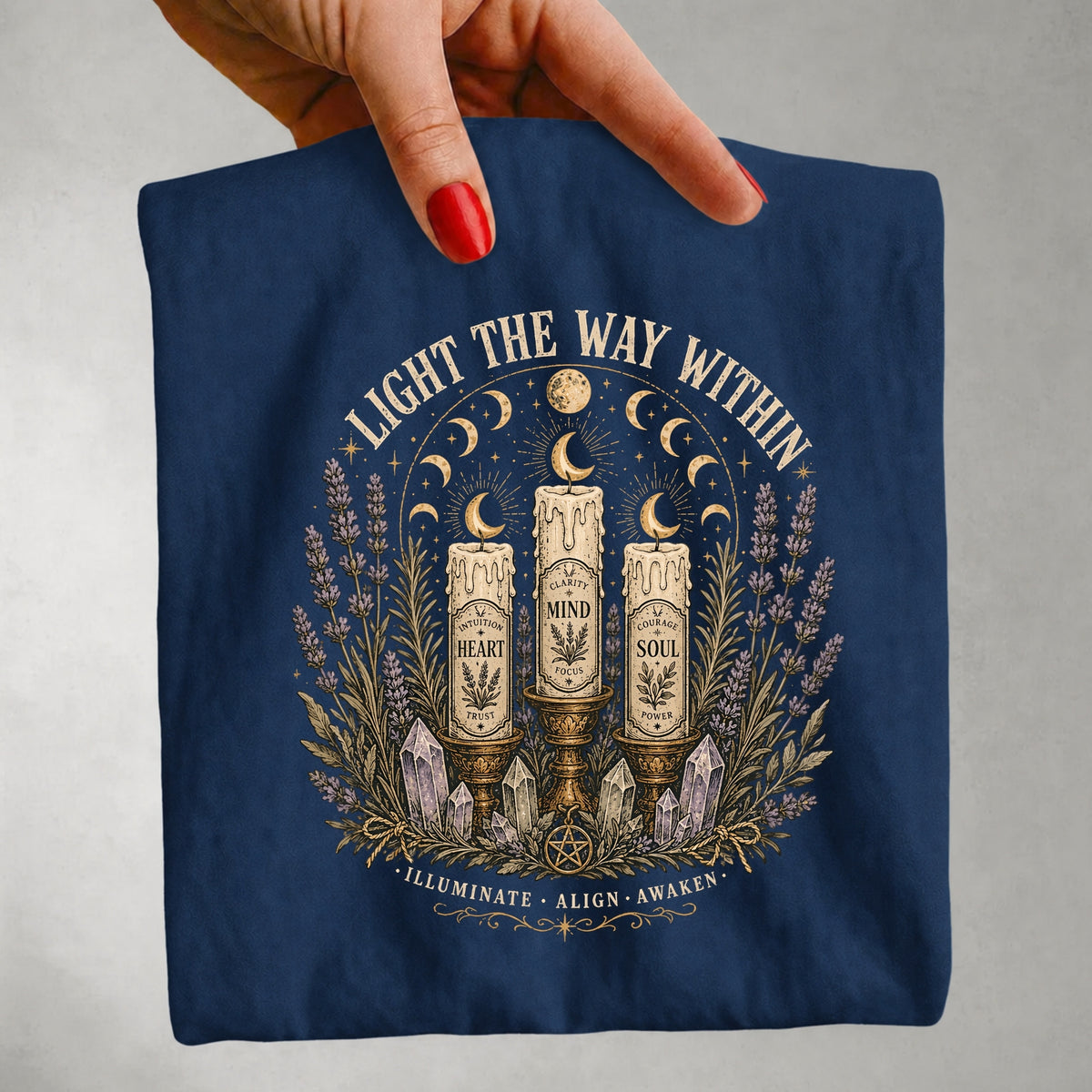 Light the Way Within Tee - Candle Moon Crystal Spiritual Graphic T-Shirt