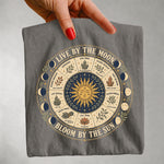 Live by the Moon, Bloom by the Sun Tee - Moon Phase Spiritual Graphic T-Shirt