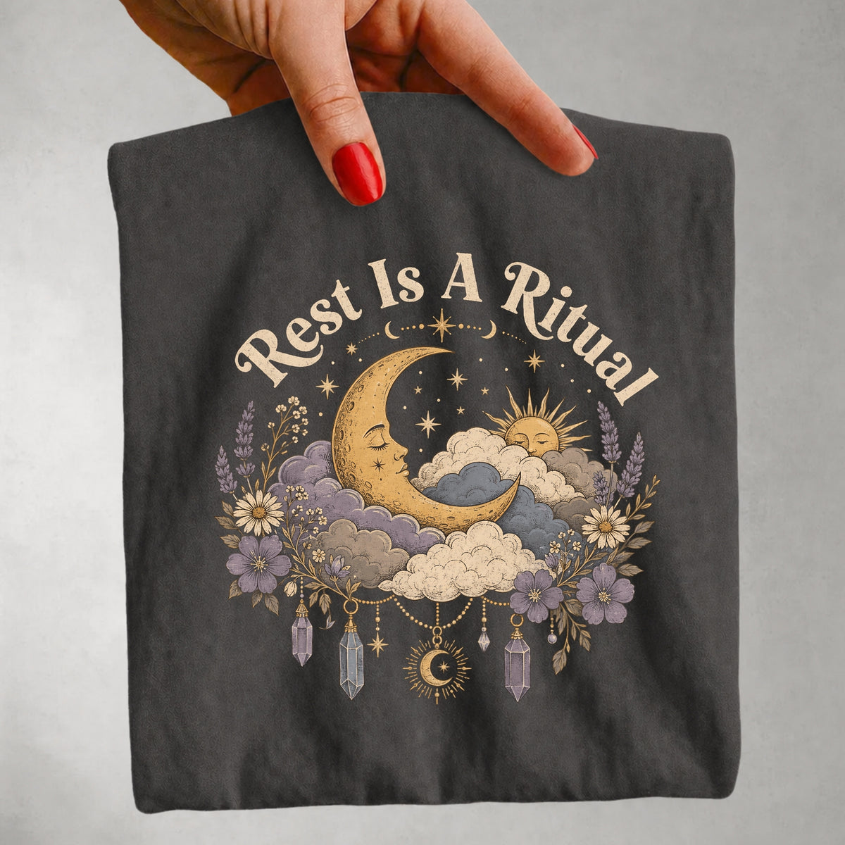Rest Is a Ritual - Crescent Moon Floral Celestial T-Shirt
