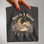 Rest Is a Ritual - Crescent Moon Floral Celestial T-Shirt