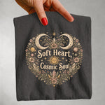 Soft Heart, Cosmic Soul Tee - Celestial Moon Crystal Floral Graphic T-Shirt