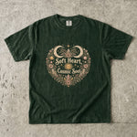 Soft Heart, Cosmic Soul Tee - Celestial Moon Crystal Floral Graphic T-Shirt