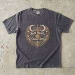 Soft Heart, Cosmic Soul Tee - Celestial Moon Crystal Floral Graphic T-Shirt