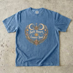 Soft Heart, Cosmic Soul Tee - Celestial Moon Crystal Floral Graphic T-Shirt