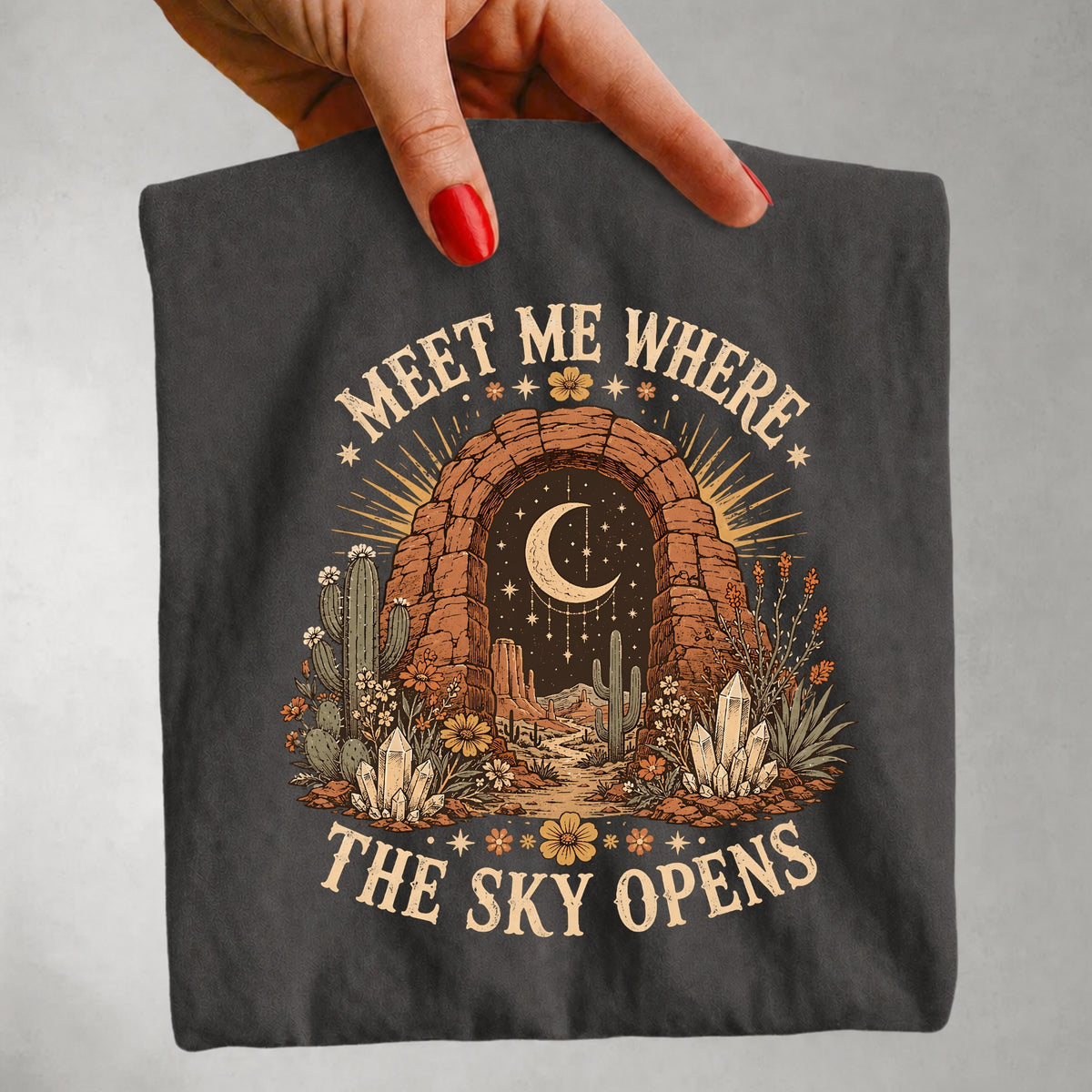 Meet Me Where the Sky Opens Tee - Desert Moon Celestial Graphic T-Shirt