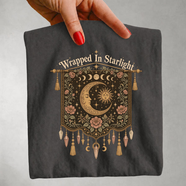 Wrapped in Starlight - Celestial Moon Tapestry T-Shirt