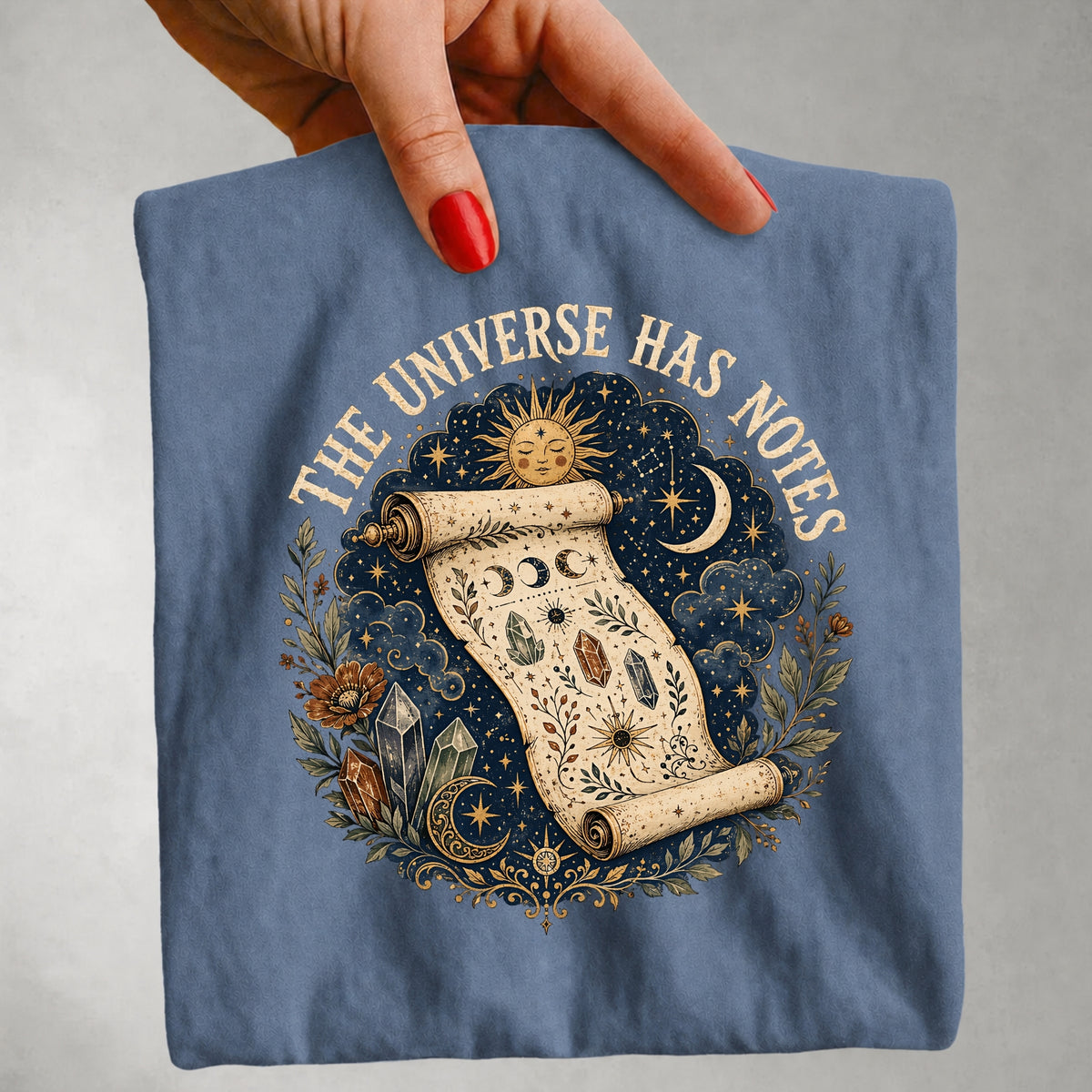 The Universe Has Notes - Celestial Scroll & Crystal T-Shirt