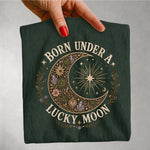 Born Under a Lucky Moon - Clover Crystal Celestial T-Shirt