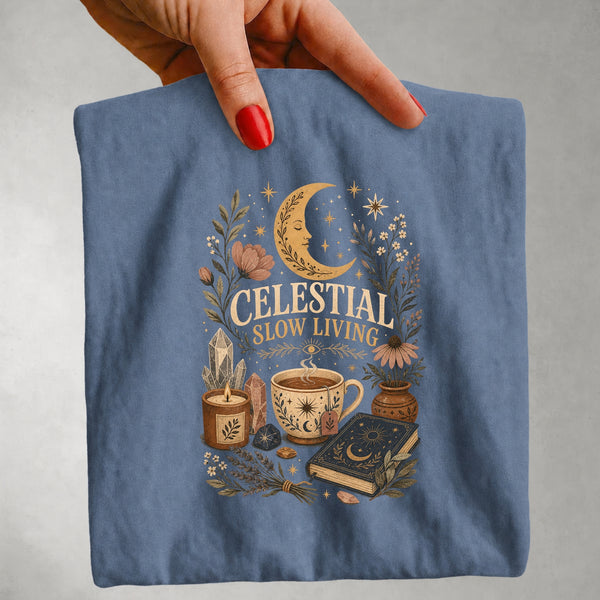 Celestial Slow Living - Coffee Moon & Botanical T-Shirt
