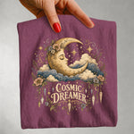 Cosmic Dreamer - Floral Crescent Moon & Crystal T-Shirt