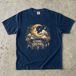 Cosmic Dreamer - Floral Crescent Moon & Crystal T-Shirt