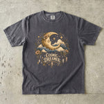 Cosmic Dreamer - Floral Crescent Moon & Crystal T-Shirt