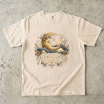 Cosmic Dreamer - Floral Crescent Moon & Crystal T-Shirt